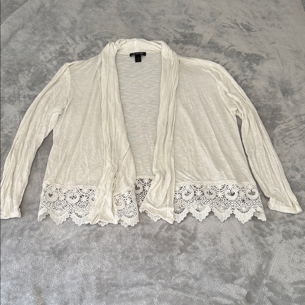 A. Byer White Lace Hem Women's Cardigan